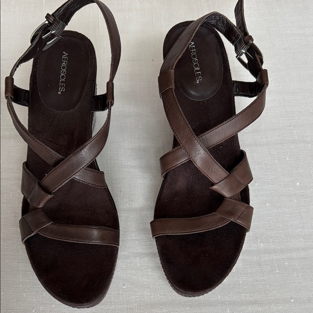 AEROSOLES Brown Strappy Slingback Sandals